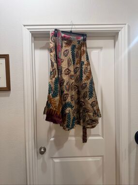 Junglee Billee Boho Reversible Sari Wrap Skirt Indian Silk Bohemian Midi OS
